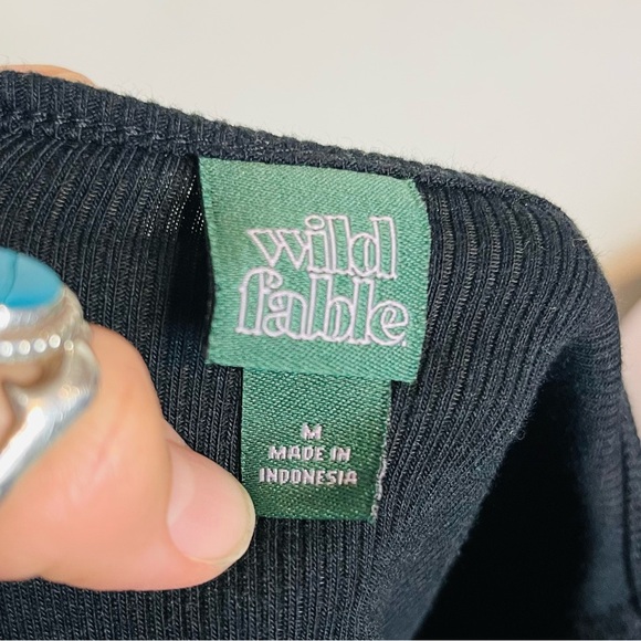 Wild Fable Size Medium M Black Mini Dress Ribbed Stretch Material Square Neck - Picture 7 of 8